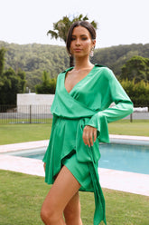 Y2K Fashions V Neck Long Sleeve Tie Mini Dresses